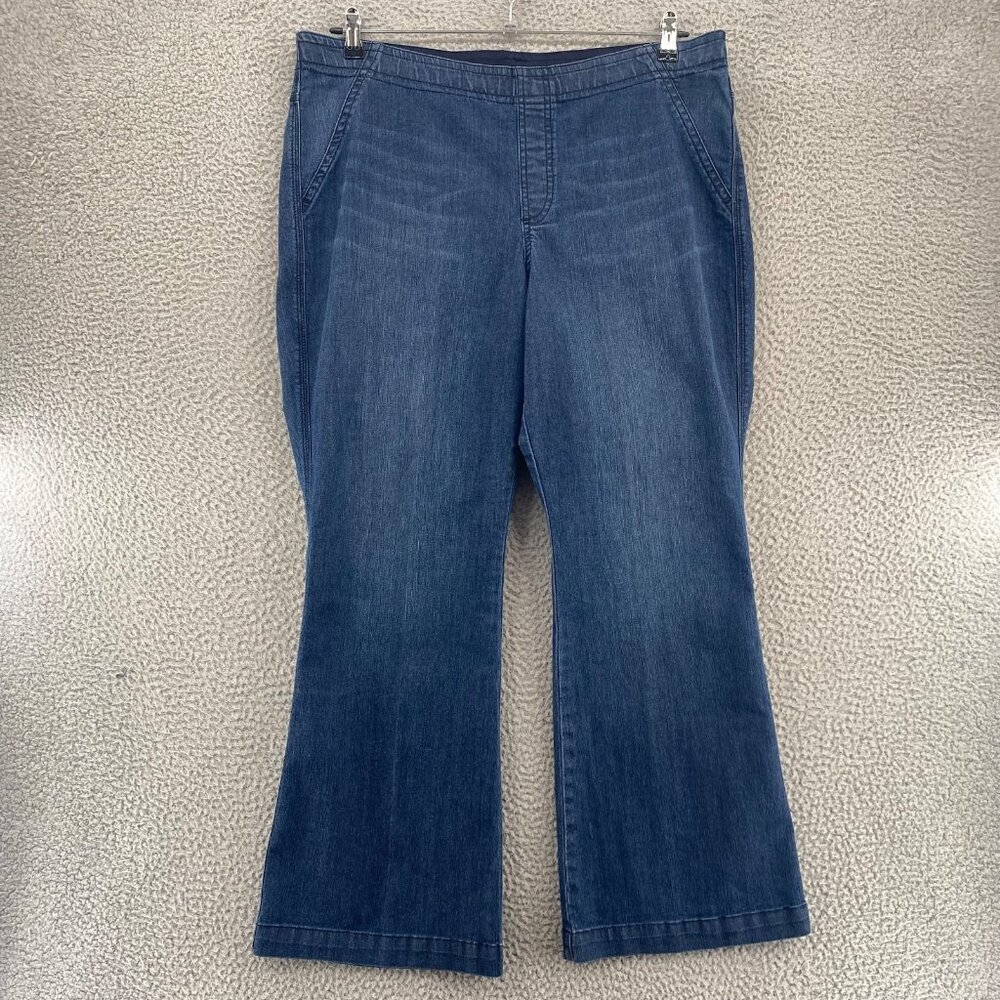 Chicos Jeans Womens 3 US 16 Short Blue Dark Wash Platinum Flare Pull On Stretch